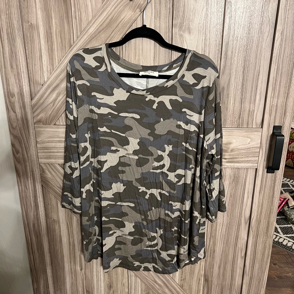 NEW w/o tags camo swing style tunic - curved hem line